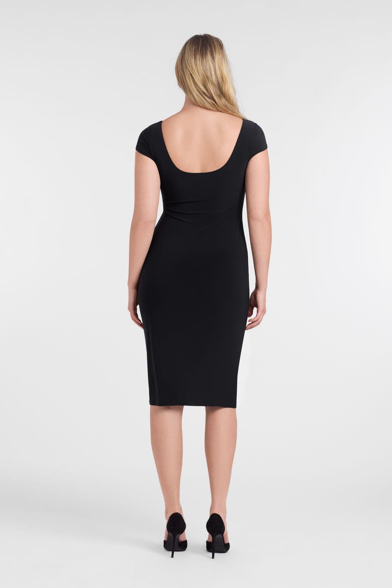 Sculpting Shapewear Square Neck Cap Sleeve Solid Midi Dress, Alternate, color, Onyx Black
