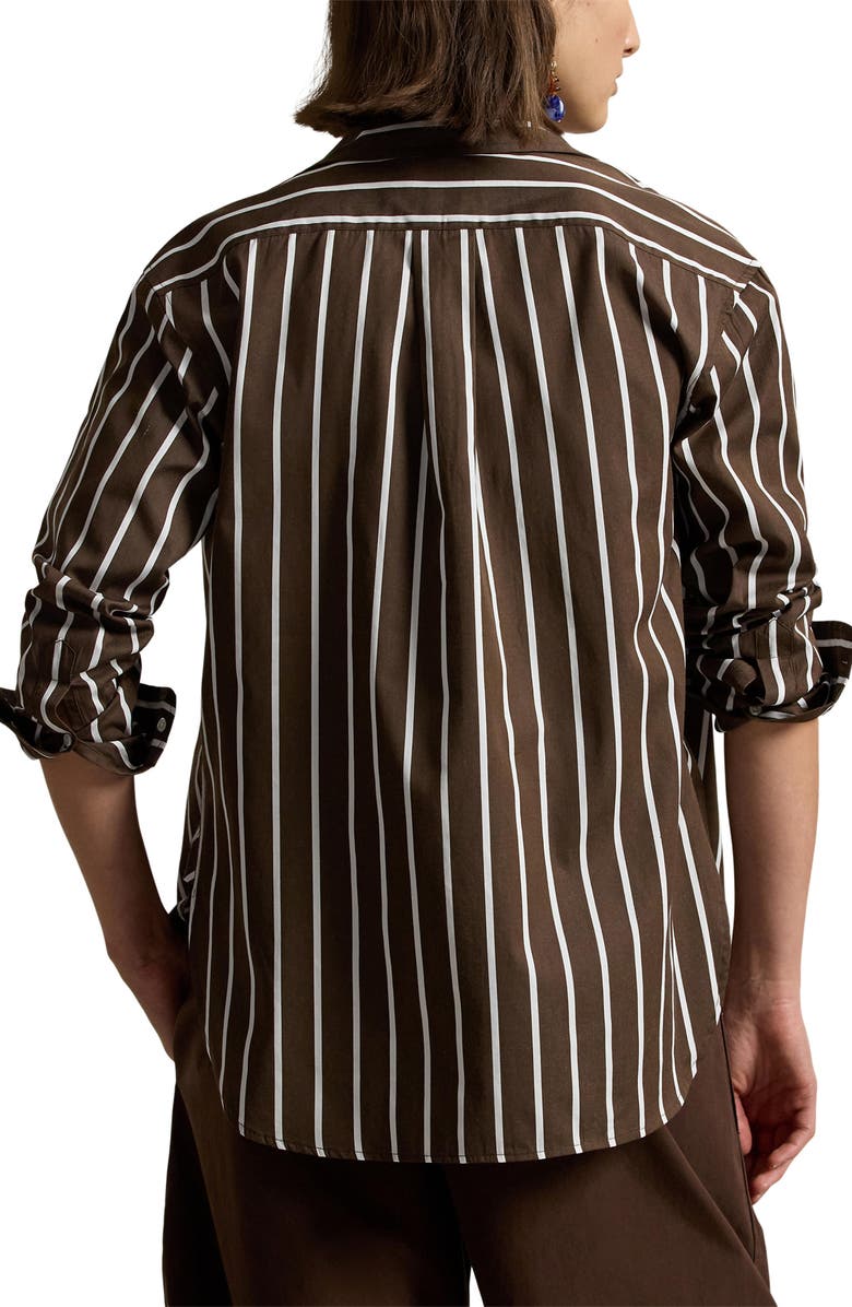 Polo Ralph Lauren Relaxed Fit Stripe Cotton Button-Up Shirt, Alternate, color, Dark Brown/ White