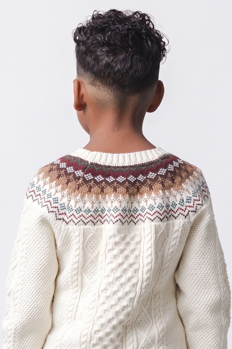 Kids' Organic Cotton Cable Knit Sweater, Alternate, color, Ivory and Chocolate Fair Isle