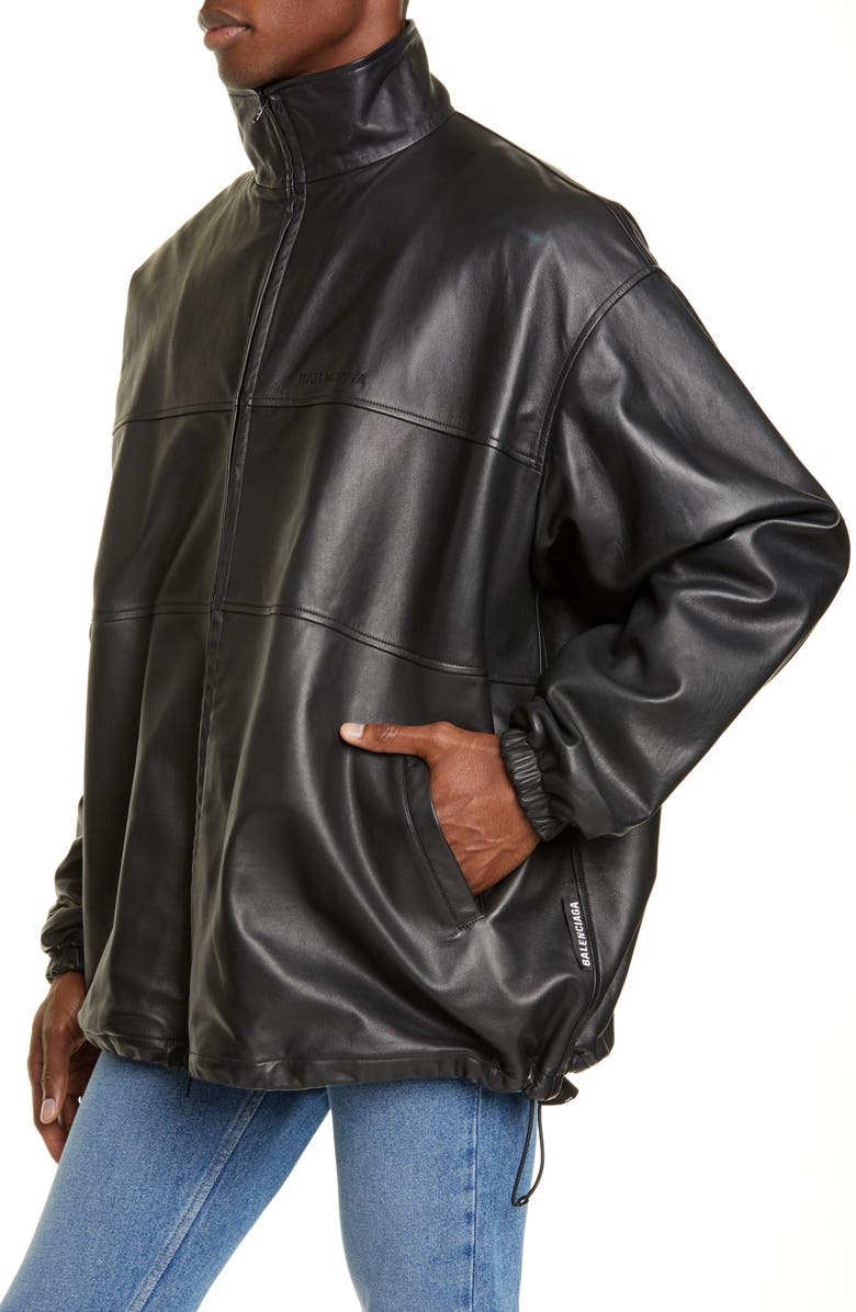 Balenciaga Oversize Lambskin Leather Track Jacket, Alternate, color, 