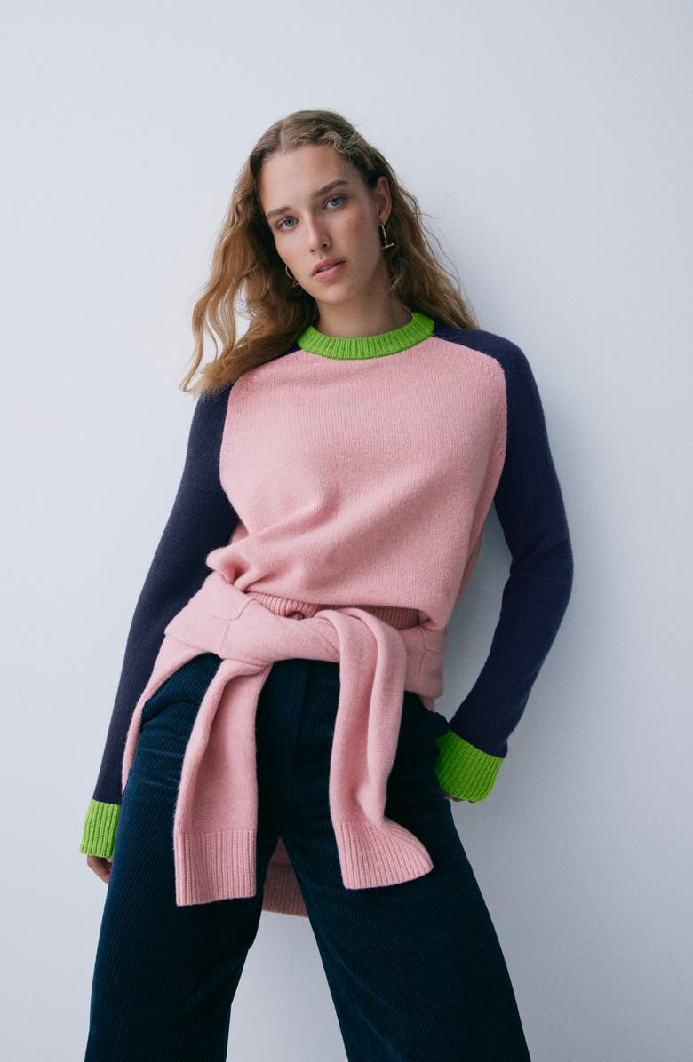 Boden Marion Merino Wool Colorblock Sweater, Main, color, Blush Pink Navy Colour Block
