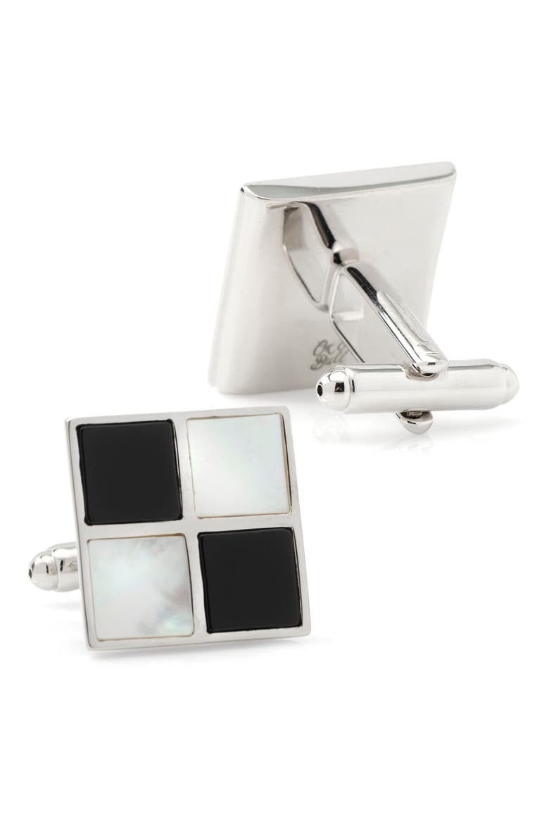 Checkerboard Cuff Links, Alternate, color, WHITE