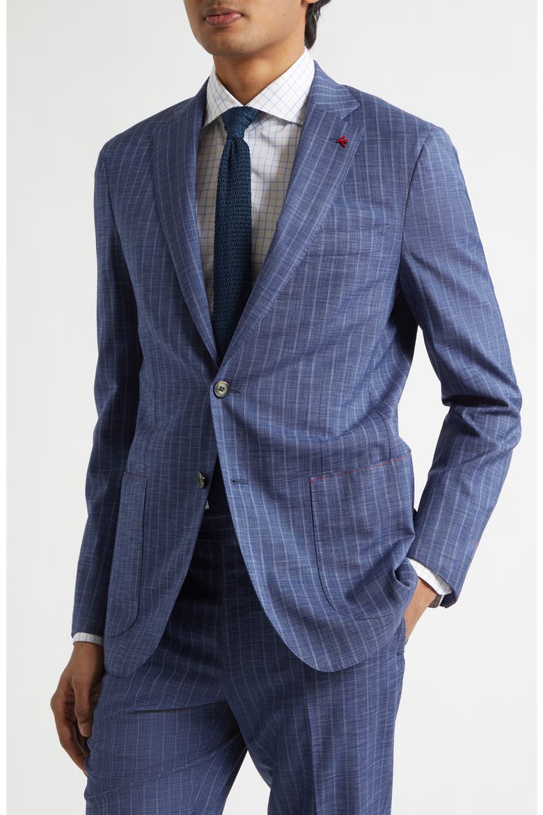 Capri Denim Effect Wool Blend Rigato Suit, Alternate, color, BLUE