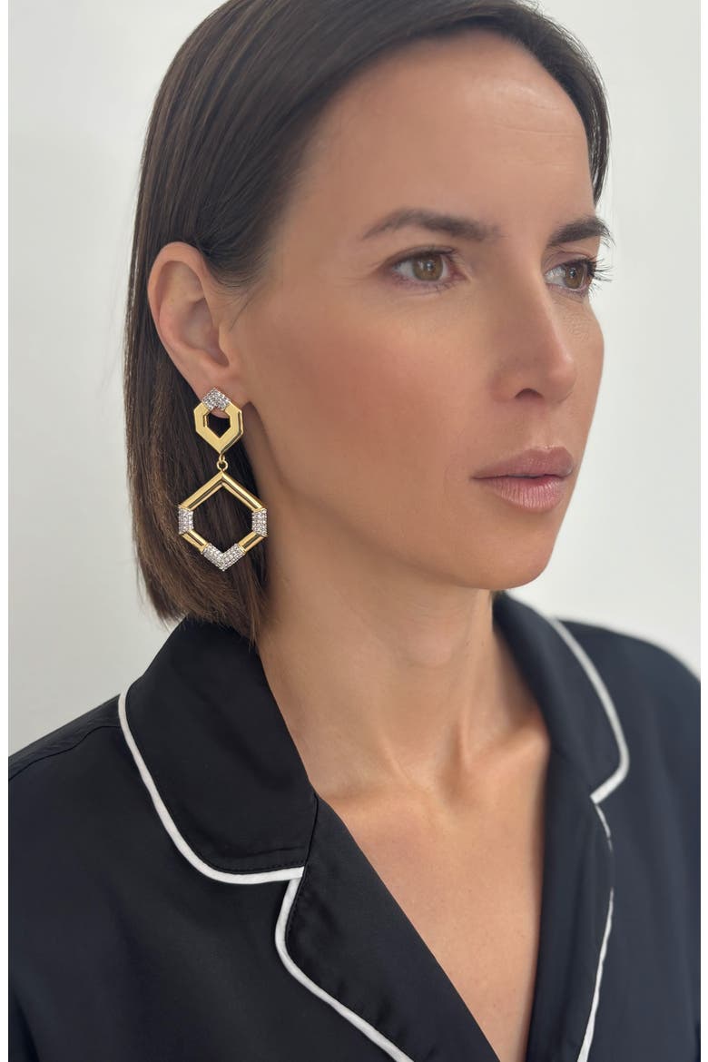 Hexagon Double Drop Earrings, Alternate, color, GOLD