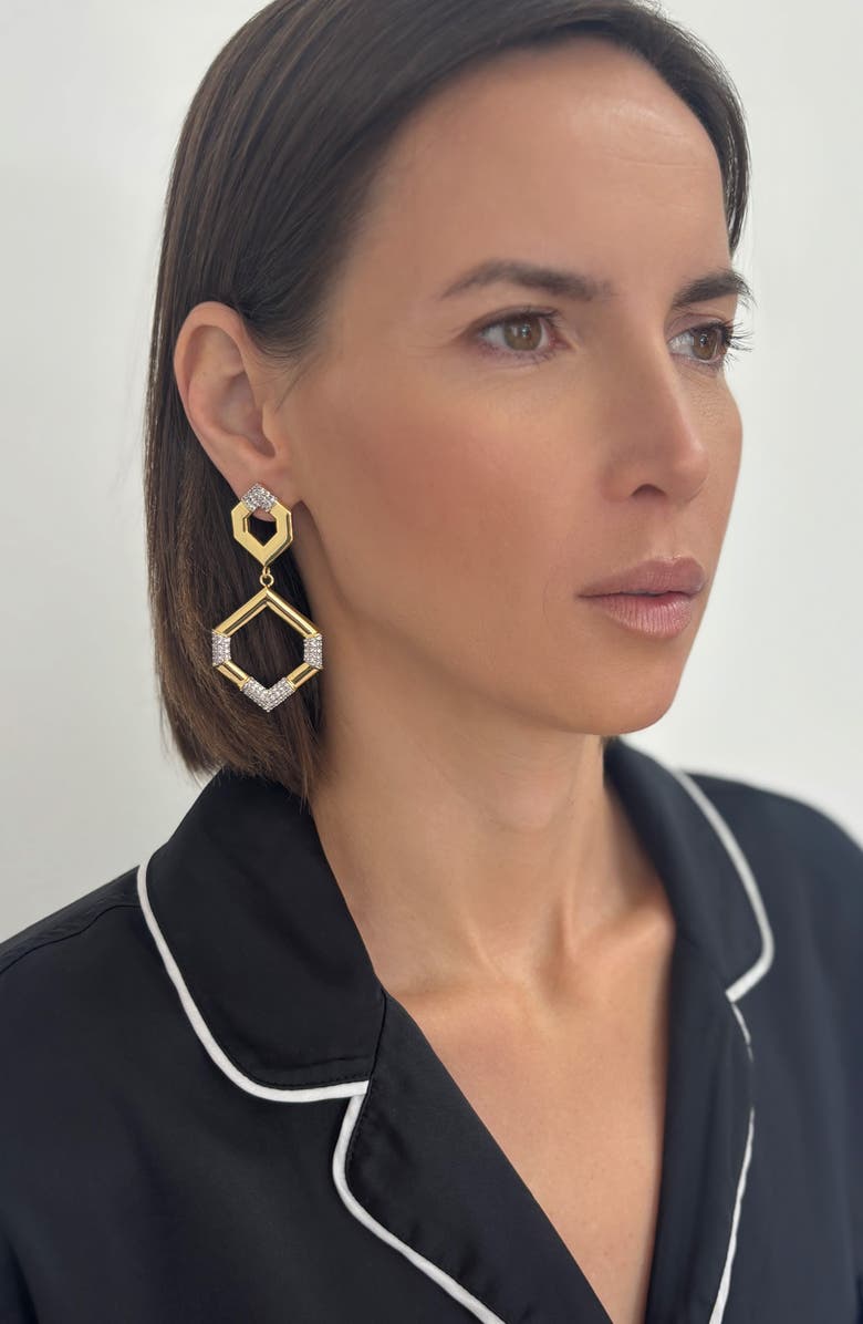 st. Moran Hexagon Double Drop Earrings, Alternate, color, Gold