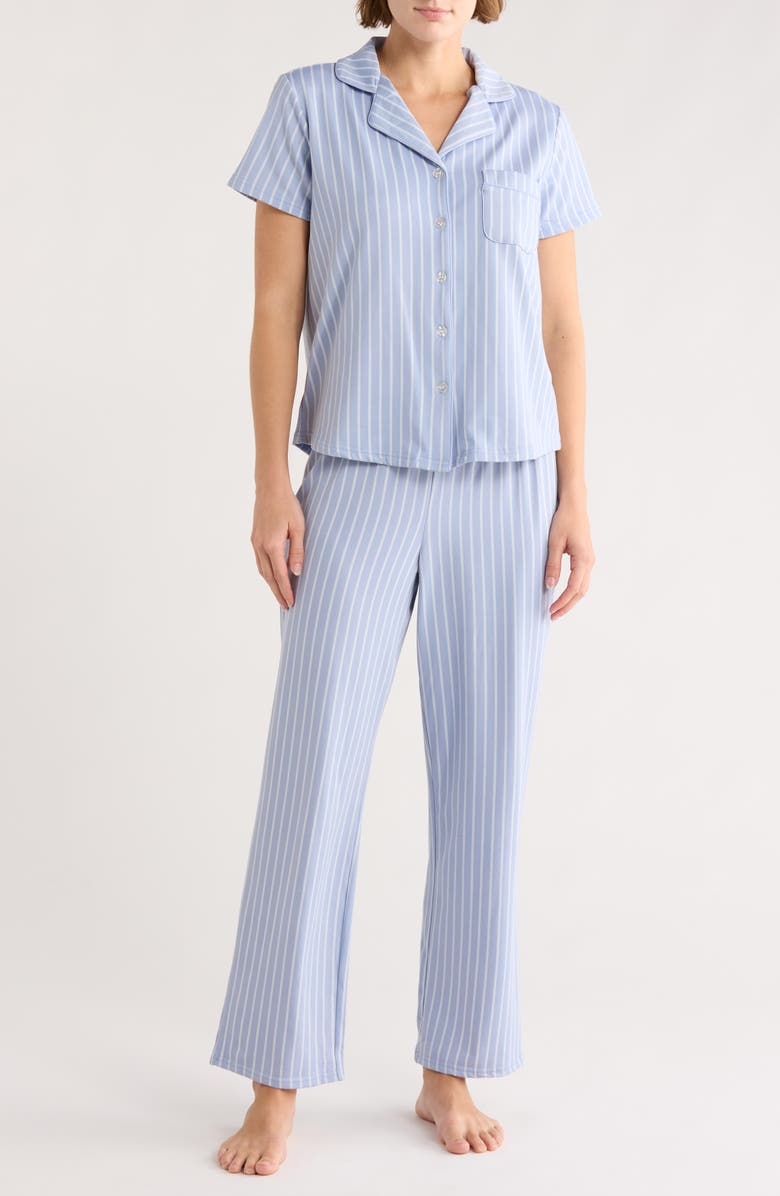 Laura Ashley Stripe Brushed Pajamas, Main, color, Blue Stripe
