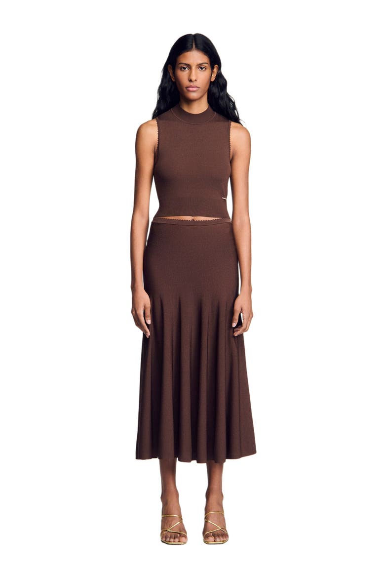 Cropped sheer effect sweater, Alternate, color, Brown