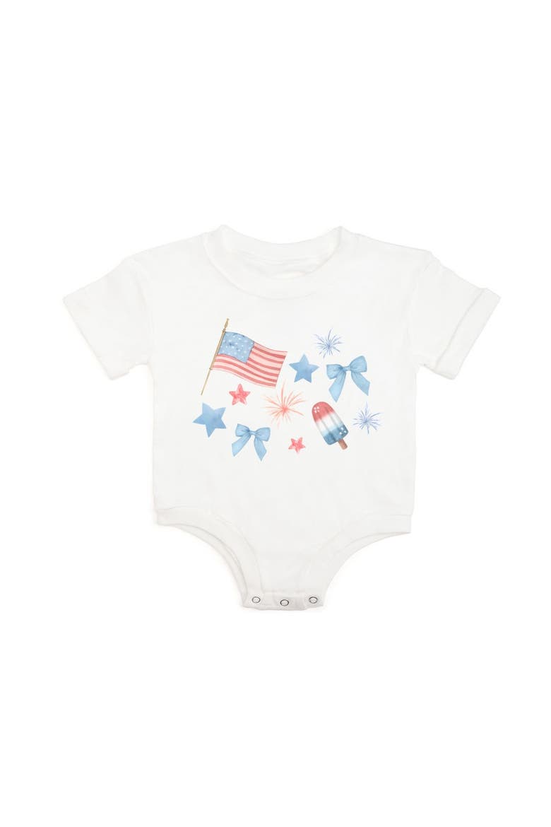 Patriotic Watercolor Short Sleeve Romper, Main, color, White