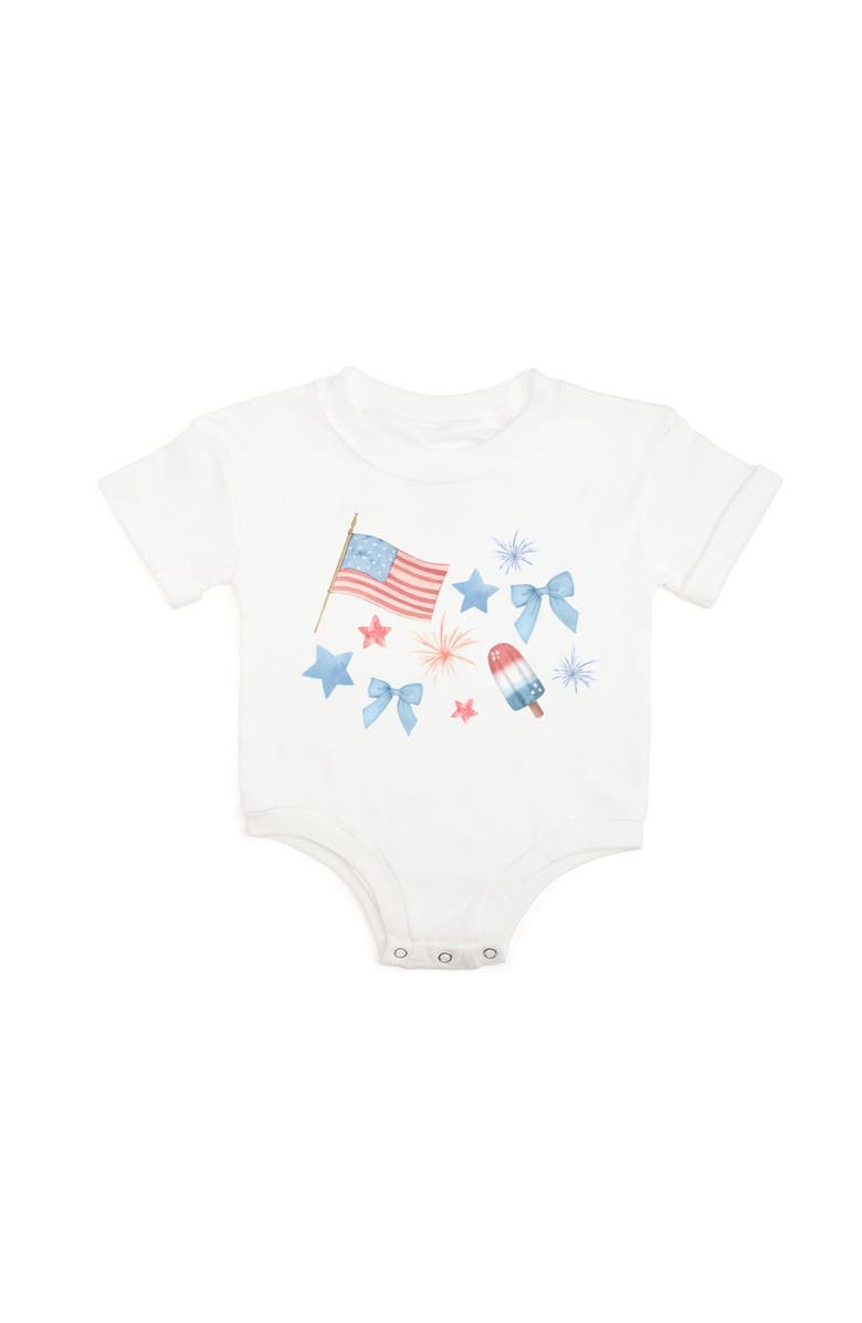 Sweet Wink Patriotic Watercolor Short Sleeve Romper, Main, color, White