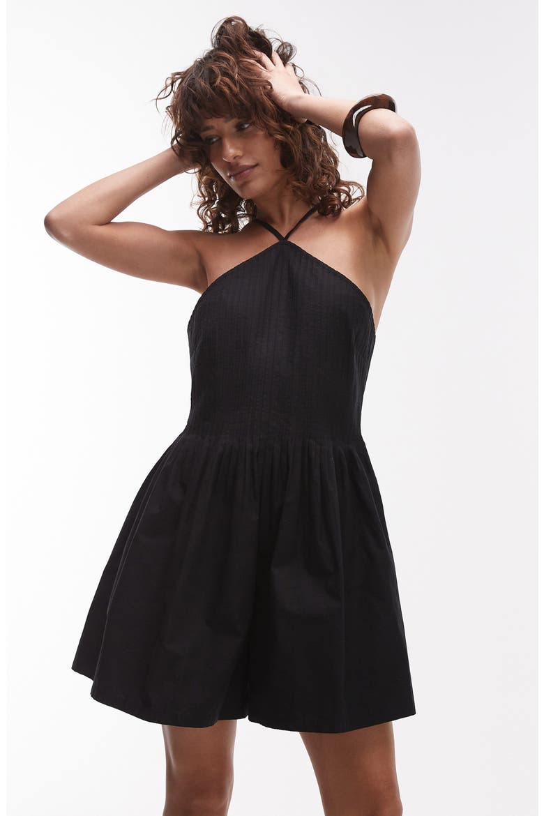 Pintuck Sleeveless Romper, Alternate, color, BLACK