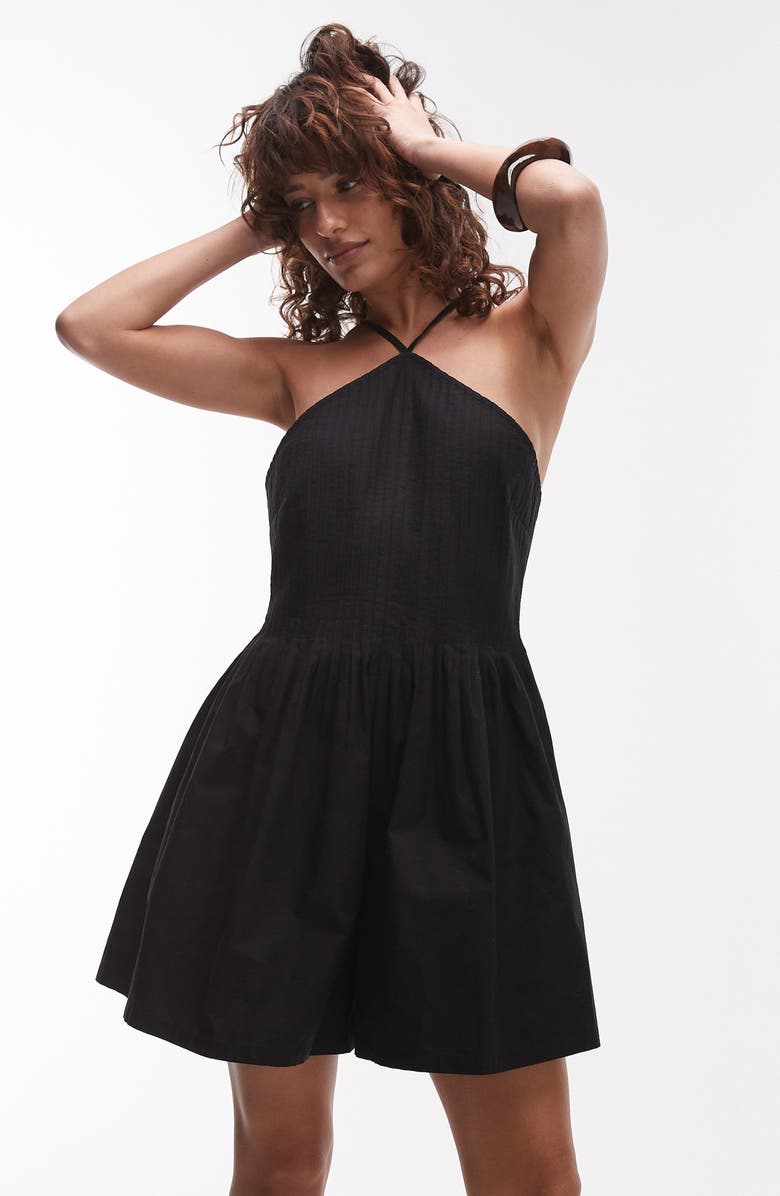 Topshop Pintuck Sleeveless Romper, Alternate, color, Black