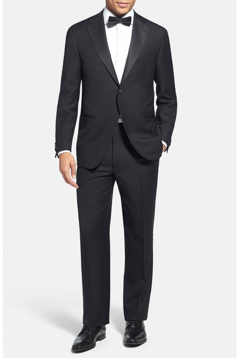 Trim Fit Wool Tuxedo, Alternate, color, BLACK