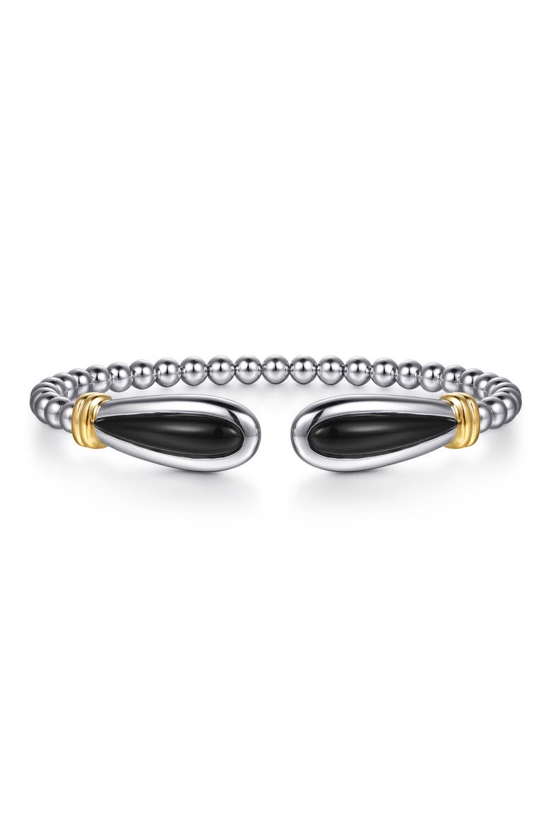 Bujukan Black Onyx & 14K Gold Beaded Sterling Silver Bangle Bracelet, Main, color, SILVER/ 14K YELLOW GOLD