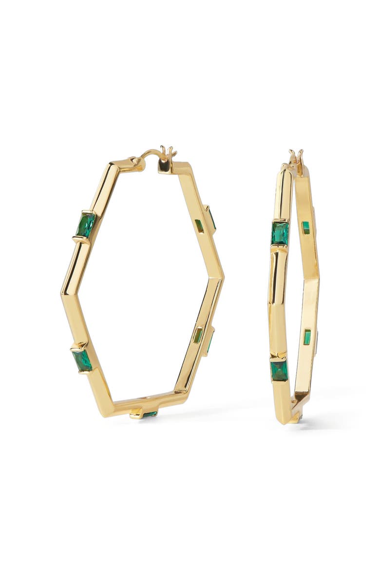The Claire Hoop Earrings, Main, color, Gold/Emerald CZ