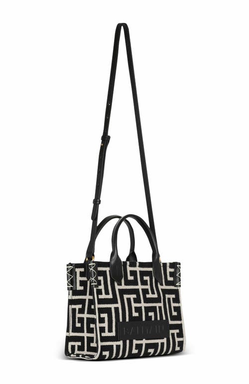 Shop Balmain B-army Monogrammed Jacquard And Leather Tote Bag