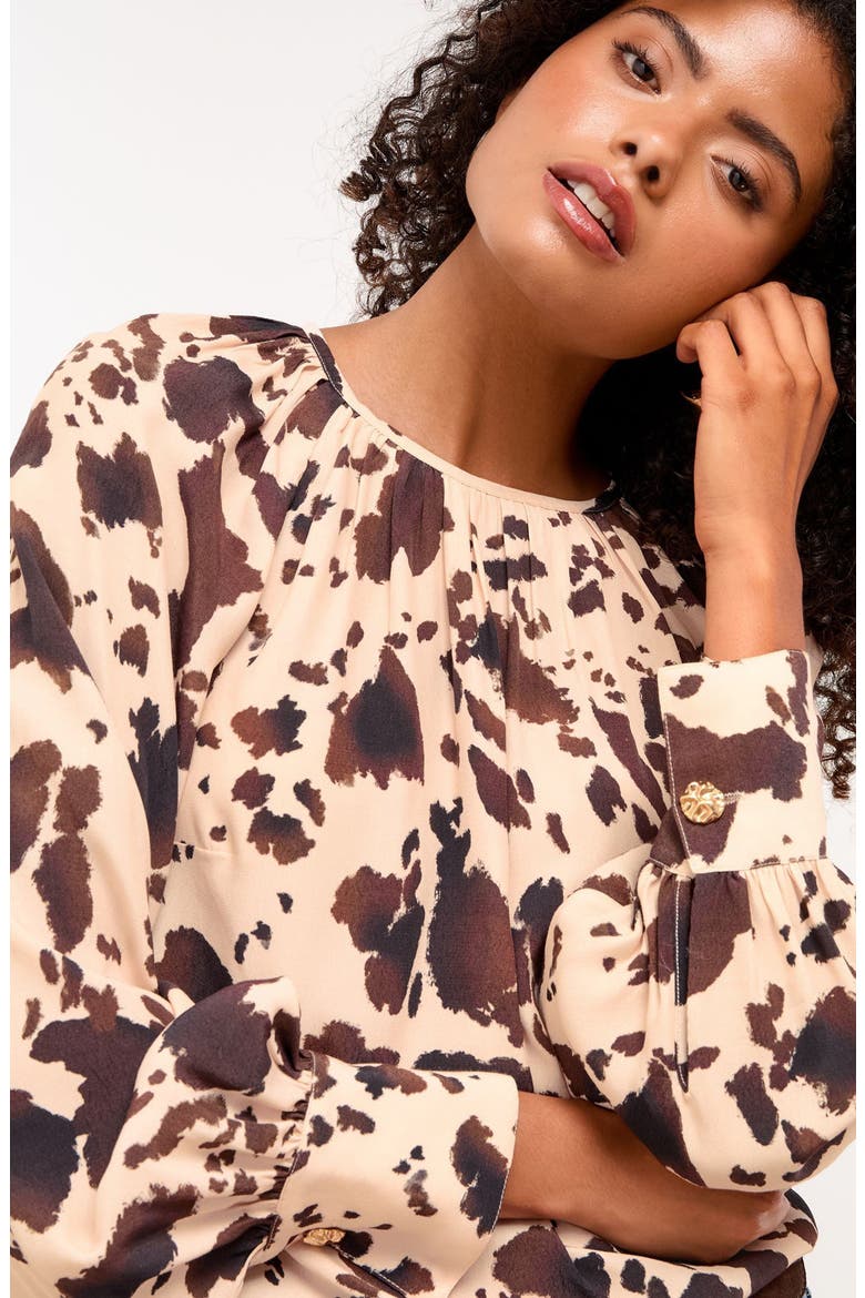 Cow Print Top, Alternate, color, BROWN/ BEIGE ANIMAL PRINT