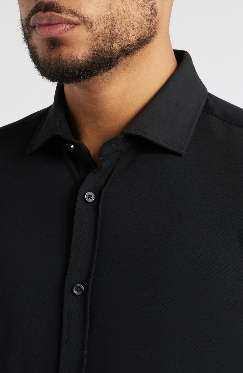 BOSS Roan Knit Short Sleeve Button-Up, Alternate, color, Black