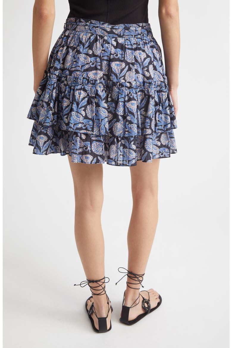 Arlin Paisley Floral Tiered Ruffle Cotton Blend Miniskirt, Alternate, color, ZINNIA