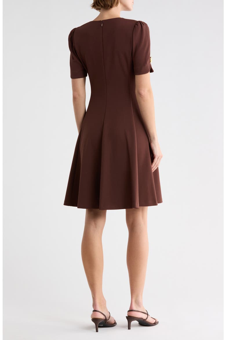 Button Sleeve Fit & Flare Dress, Alternate, color, JAVA