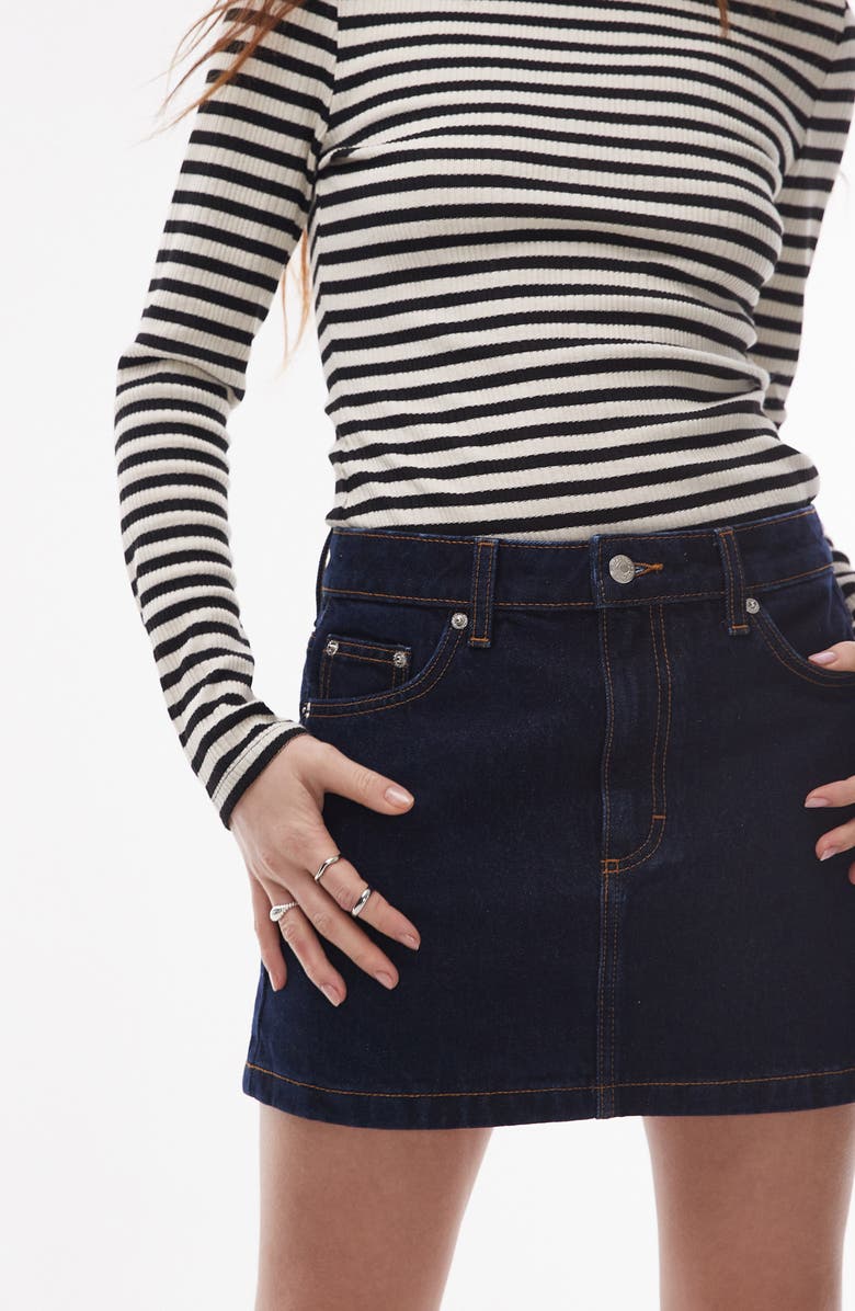 Topshop Pelmet Denim Miniskirt, Alternate, color, Medium Blue