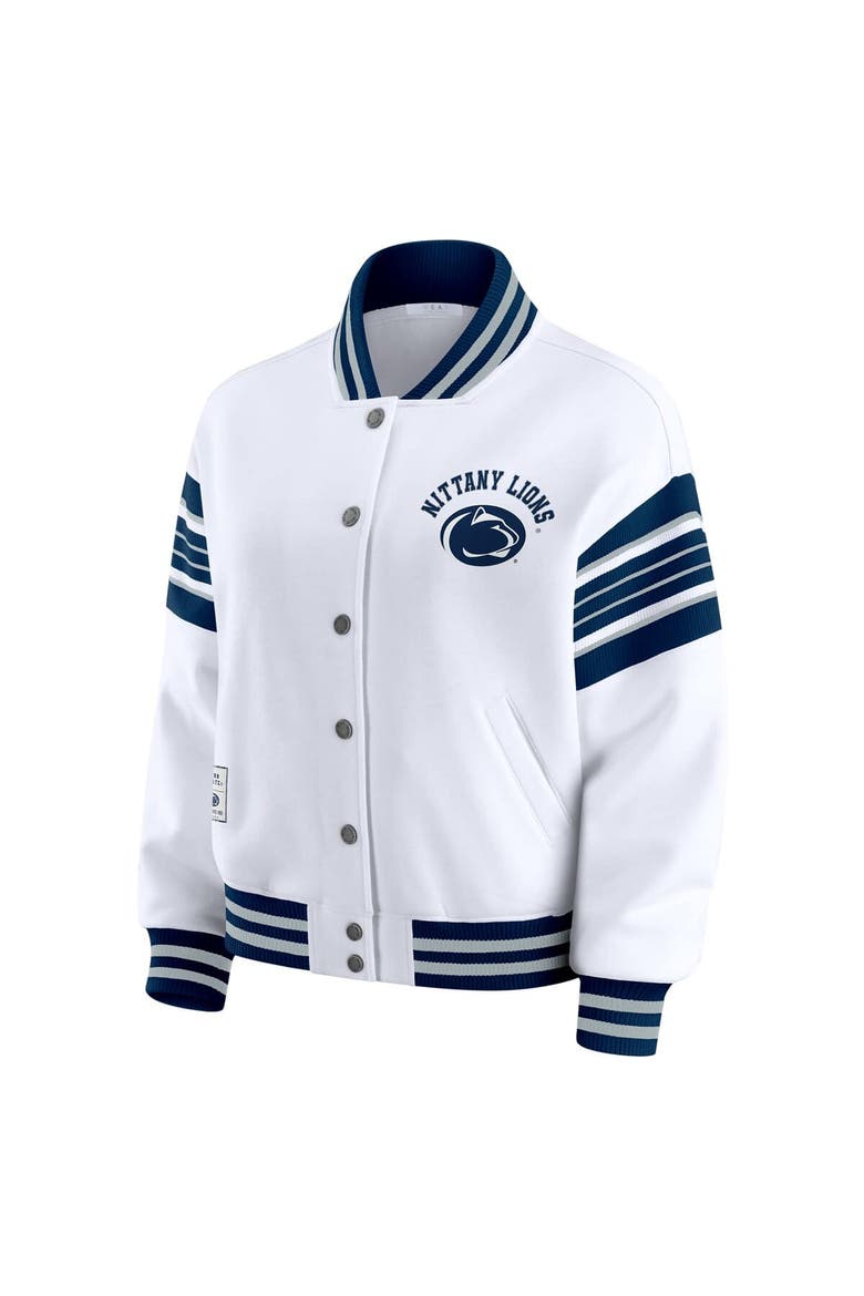 Women's WEAR by Erin Andrews White/Navy Penn State Nittany Lions Satin Stitch Full-Snap Fleece Sweatshirt Jacket, Alternate, color, White