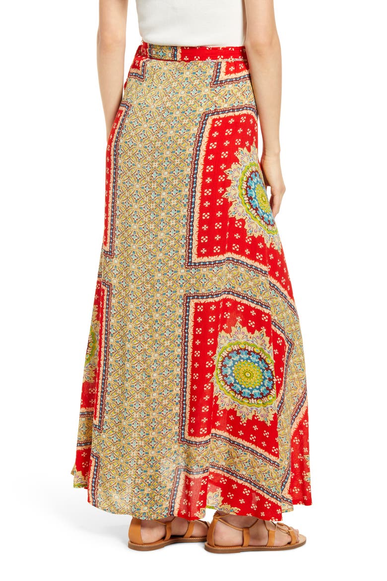 Foulard Print Wrap Skirt, Alternate, color, RED/ BEIGE
