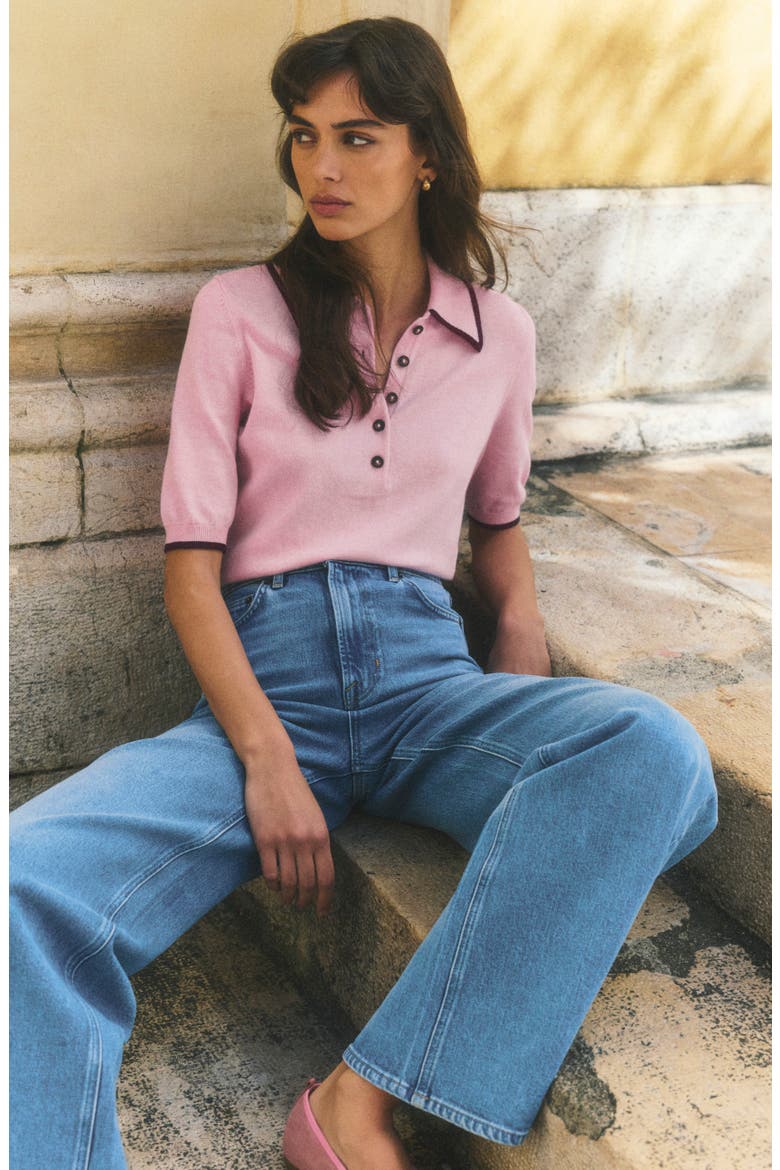 Collared Knitted T-Shirt, Alternate, color, SHEER PINK