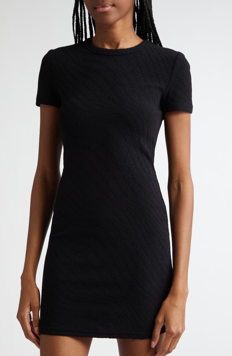 Alexander Wang Logo Jacquard Short Sleeve Body-Con Minidress, Alternate, color,