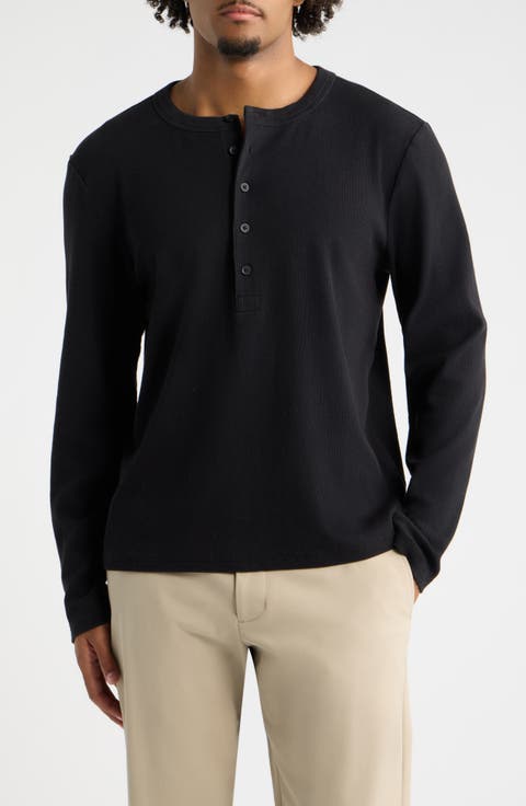 Fitted Long Sleeve Stretch Cotton Rib Henley