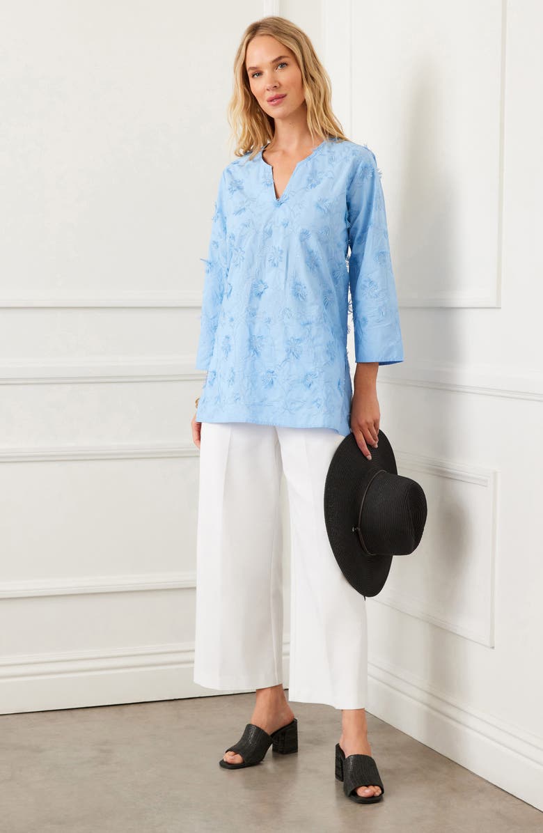 Karen Kane Floral Embroidered Cotton Tunic Top, Alternate, color, Lake