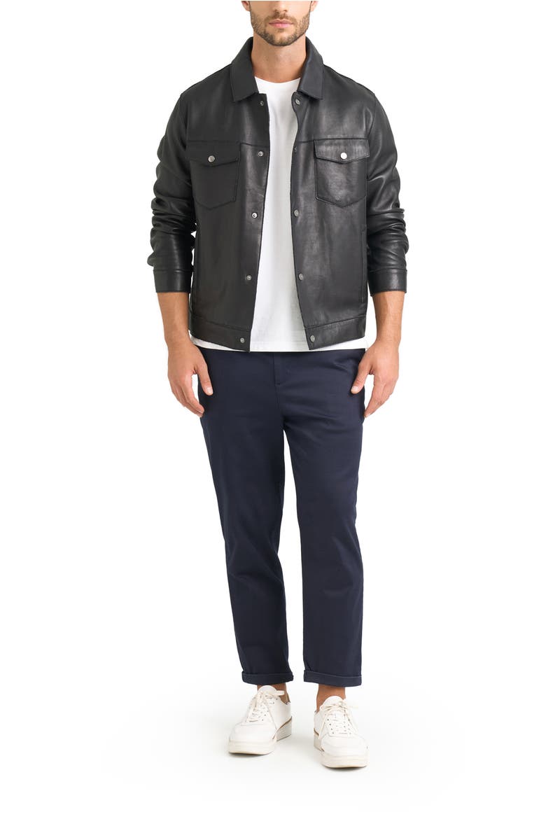 Lucca Leather Jacket Trucker Silhouette, Alternate, color, Black