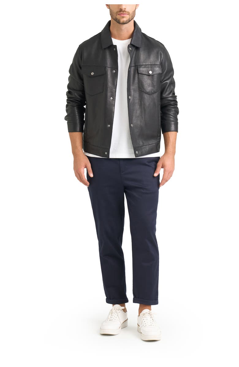 Velez Lucca leather jacket for men trucker silhouette, Alternate, color, Black