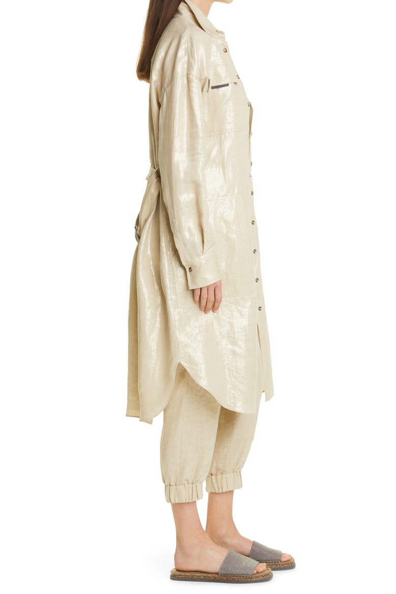 Metallic Linen Long Sleeve Shirtdress, Alternate, color, PLATINO