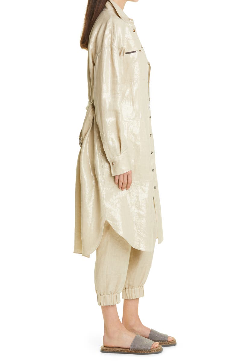 Brunello Cucinelli Metallic Linen Long Sleeve Shirtdress, Alternate, color,