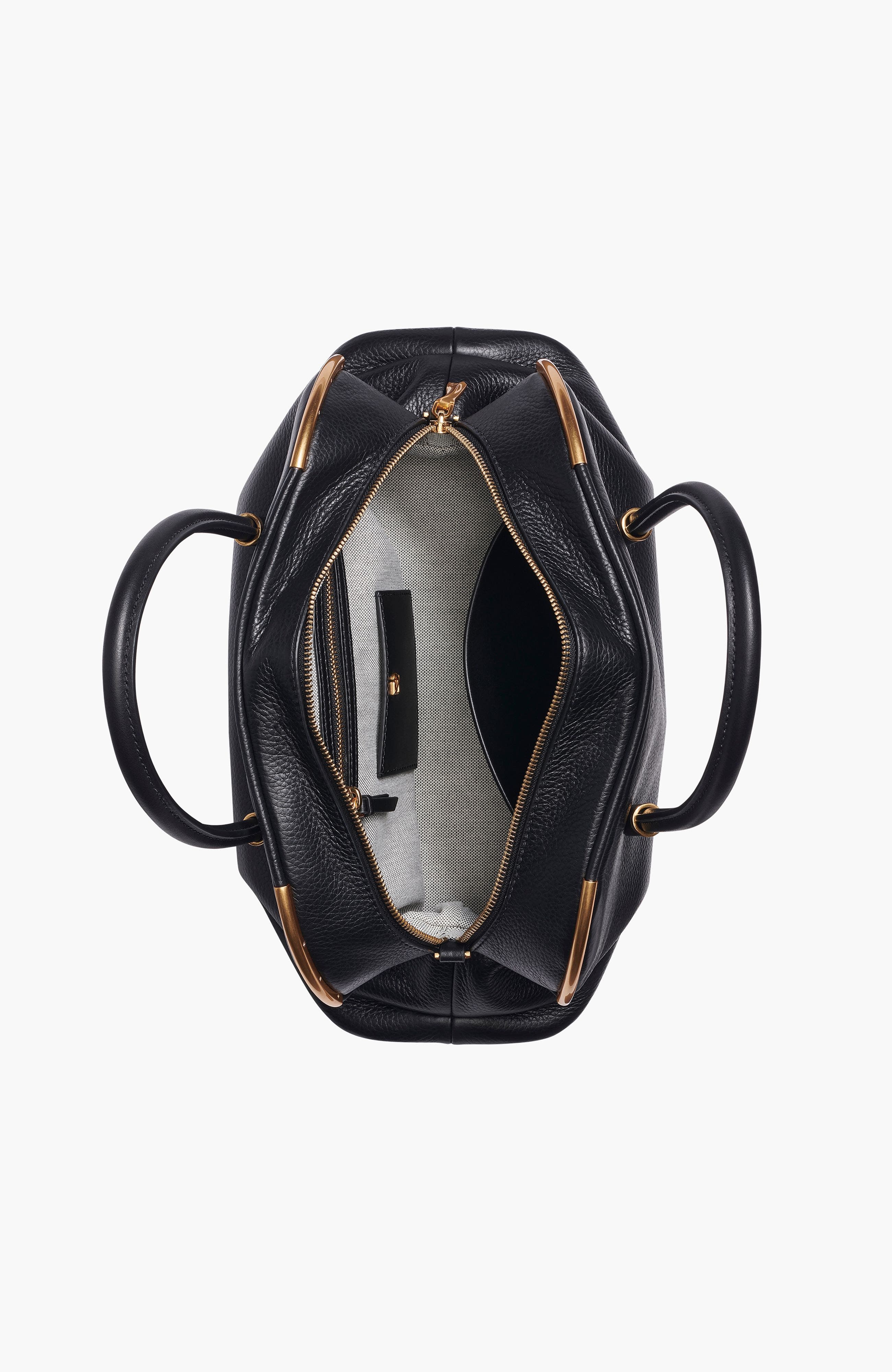 Donna Karan New York Satin Leather Satchel, Alternate, color, Black/Gold