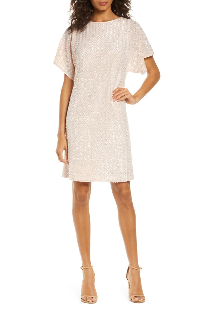 Vince Camuto Sequin Short Sleeve Shift Dress, Main, color, 