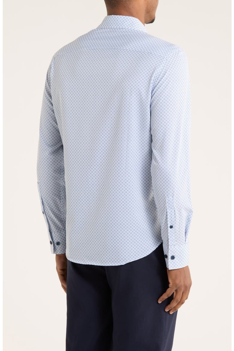 Geometric Print Slim Fit Performance Button-Up Shirt, Alternate, color, WHITE/ BLUE