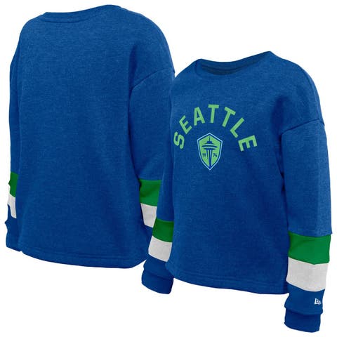 Youth Girls 5th & Ocean by New Era  Blue Seattle Sounders FC High-Low Crewneck Sweatshirt