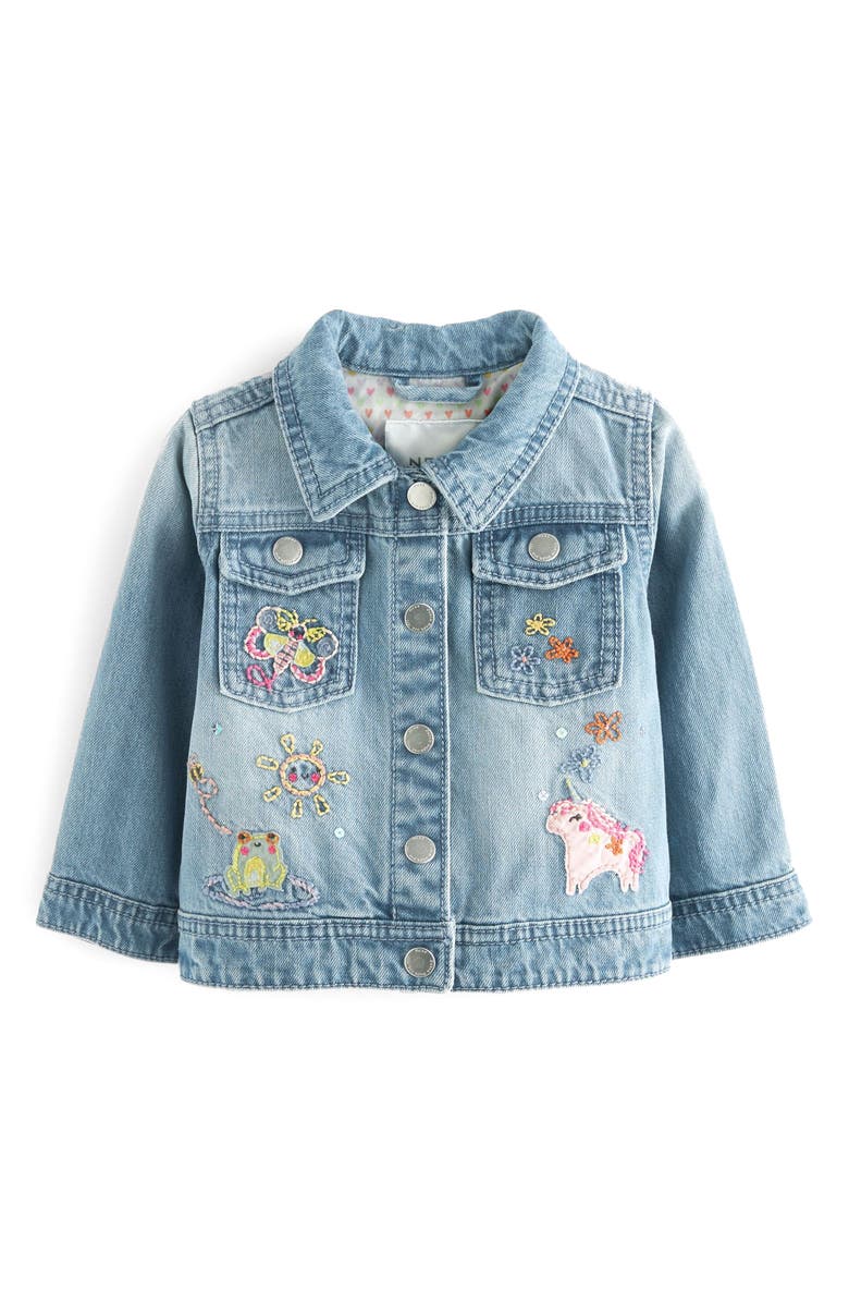 NEXT Kids' Embroidered Unicorn Denim Jacket, Main, color, 