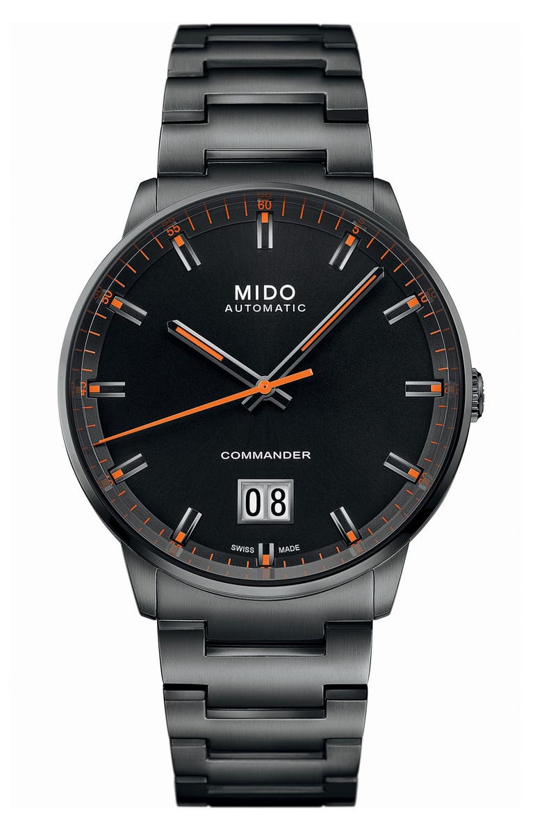 MIDO Commander Big Date Automatic Bracelet Watch, 42mm, Main, color, Black