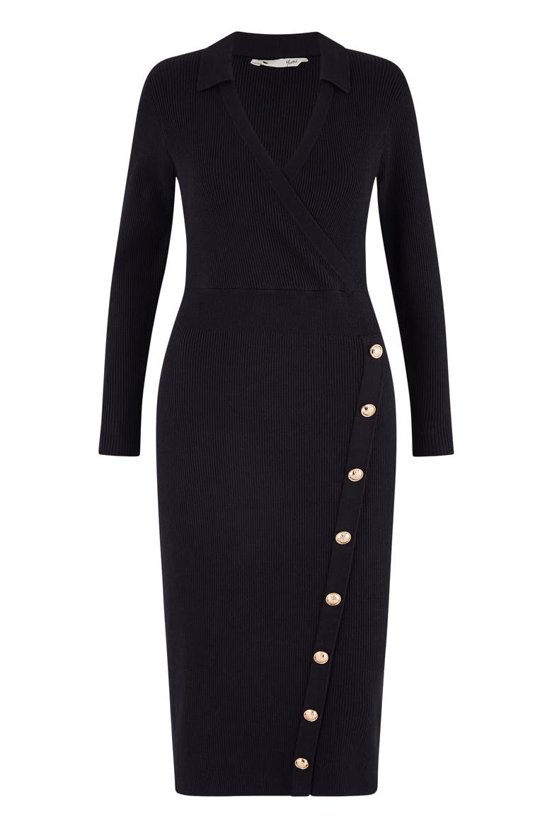Knitted Button Detailed Midi Dress, Alternate, color, Black