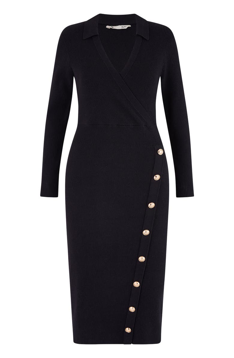 Yumi Knitted Button Detailed Midi Dress, Alternate, color, Black