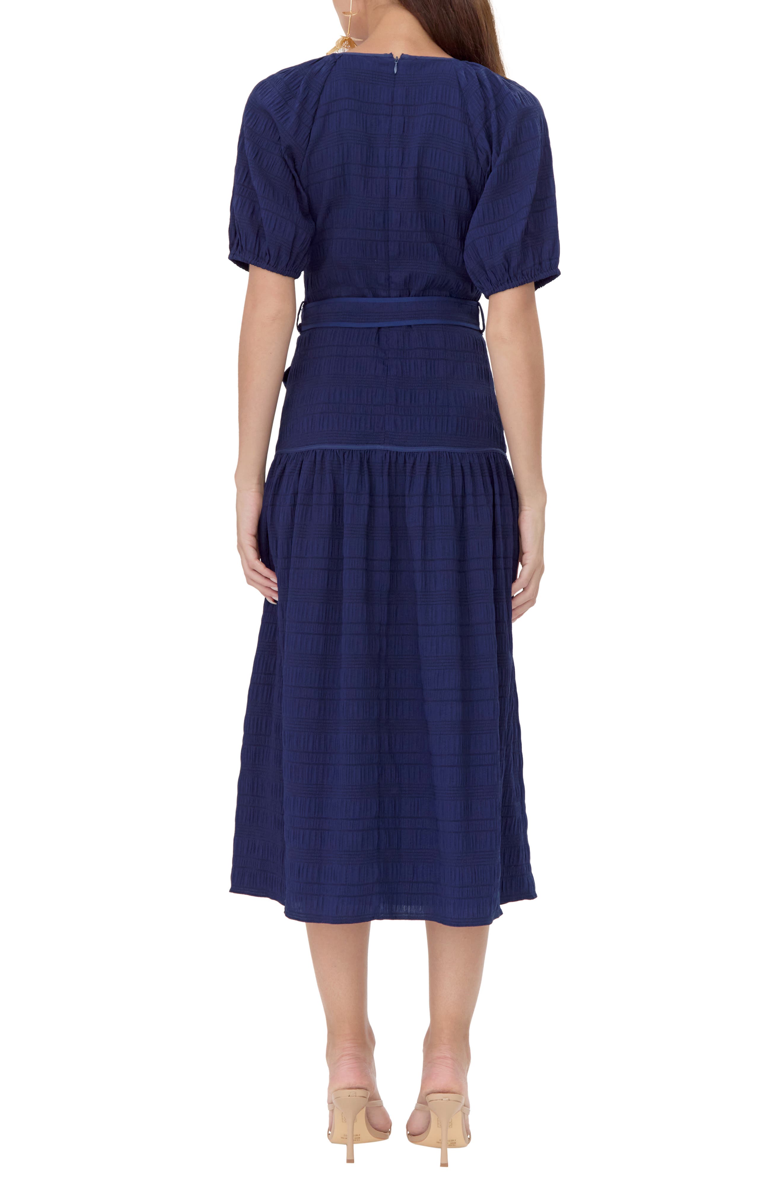 Smocked Belted Midi Dress - image 2