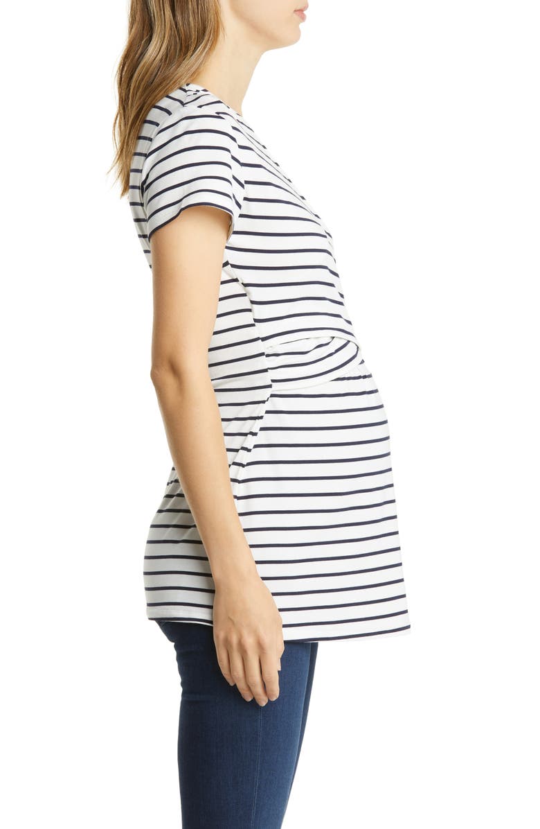 Angel Maternity Stripe Crossover Short Sleeve Maternity/Nursing Top, Alternate, color, 