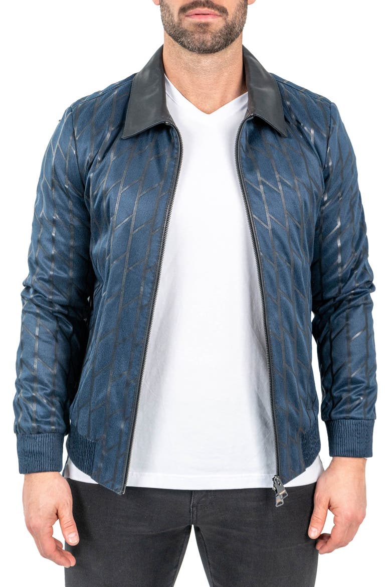 Ladder Print Leather Jacket, Main, color, BLUE