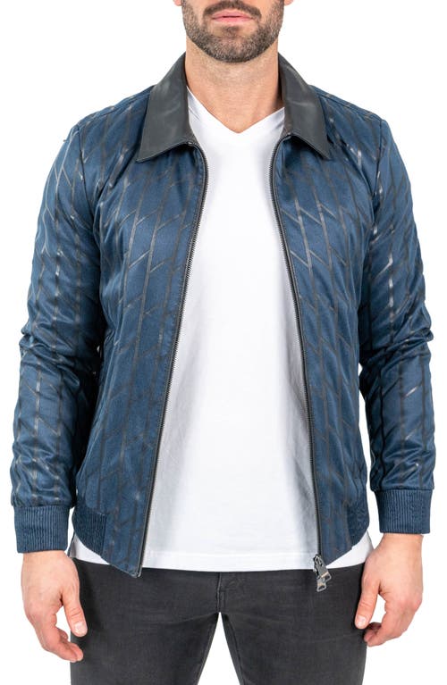Maceoo Ladder Print Leather Jacket In Blue