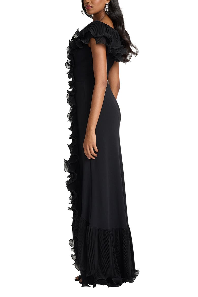 Pleated Ruffle Gown, Alternate, color, BLACK