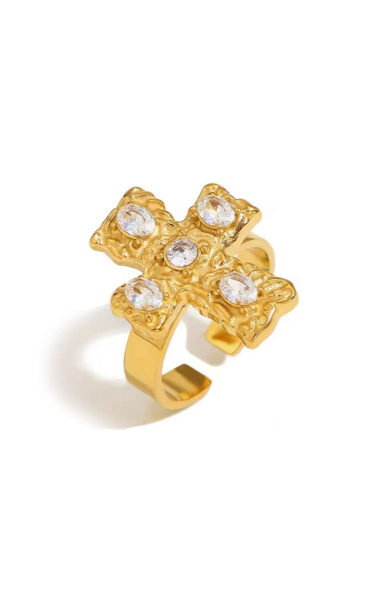 Belvedere Cross Ring, Main, color, CLEAR/ GOLD