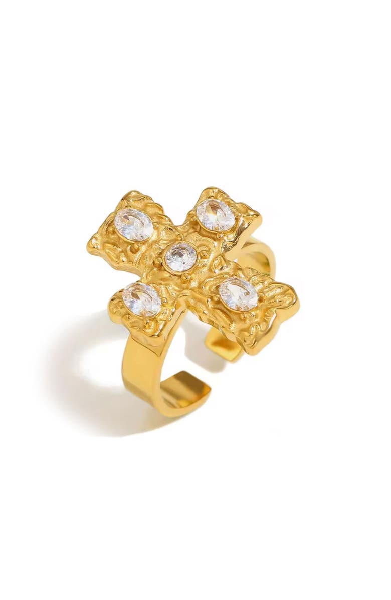 VIDAKUSH Belvedere Cross Ring, Main, color, Clear/ Gold
