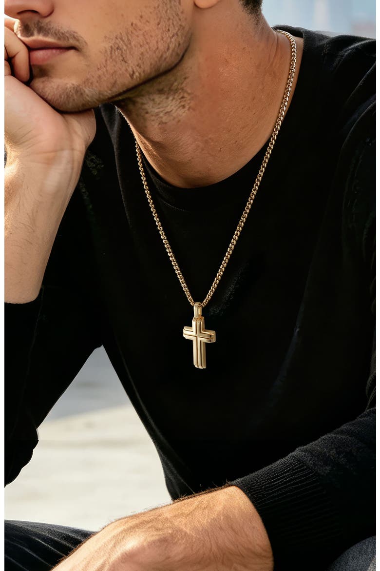 Men's Inlay Cross Pendant Necklace, Alternate, color, GOLD